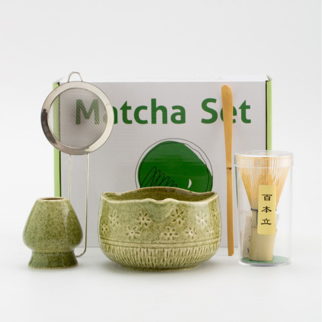 Cross-Border Ceramic Matcha Bowl Set with Japanese-Style Tea Whisk, Matcha Stirrer, Tea Set Gift Box